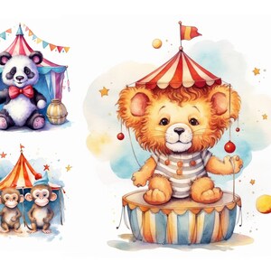 Watercolor Circus Baby Animals Clipart Bundle, High Quality JPGs, Circus Clipart, Cute Animals Clipart for Baby Shower, Nursery Wall Art