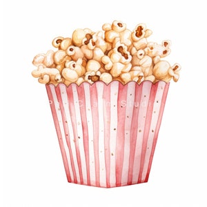 K&ouml;nnte beinhalten: Ein roter und wei&szlig; gestreifter Popcorn-Eimer gef&uuml;llt mit fluffigem, wei&szlig;em Popcorn.