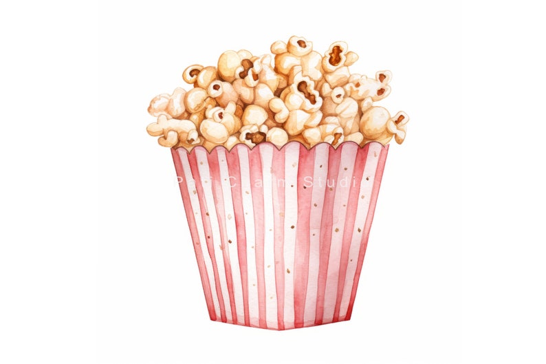 K&ouml;nnte beinhalten: Ein roter und wei&szlig; gestreifter Popcorn-Eimer gef&uuml;llt mit fluffigem, wei&szlig;em Popcorn.