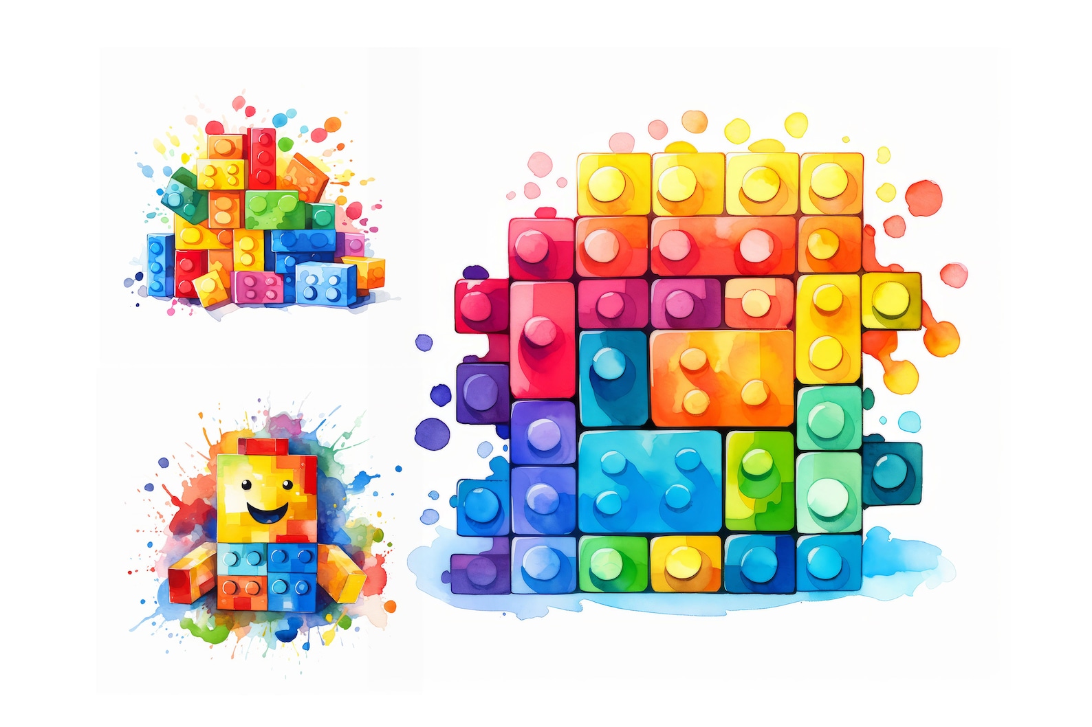 Watercolor Building Bricks Clipart Pack, 9 High Quality Jpgs, Brick ...