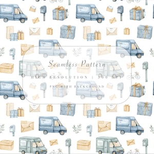 Naadloos patroon voor postbezorging - Post Van Parcel Box Envelop Clipart - Instant Download - Commercieel gebruik