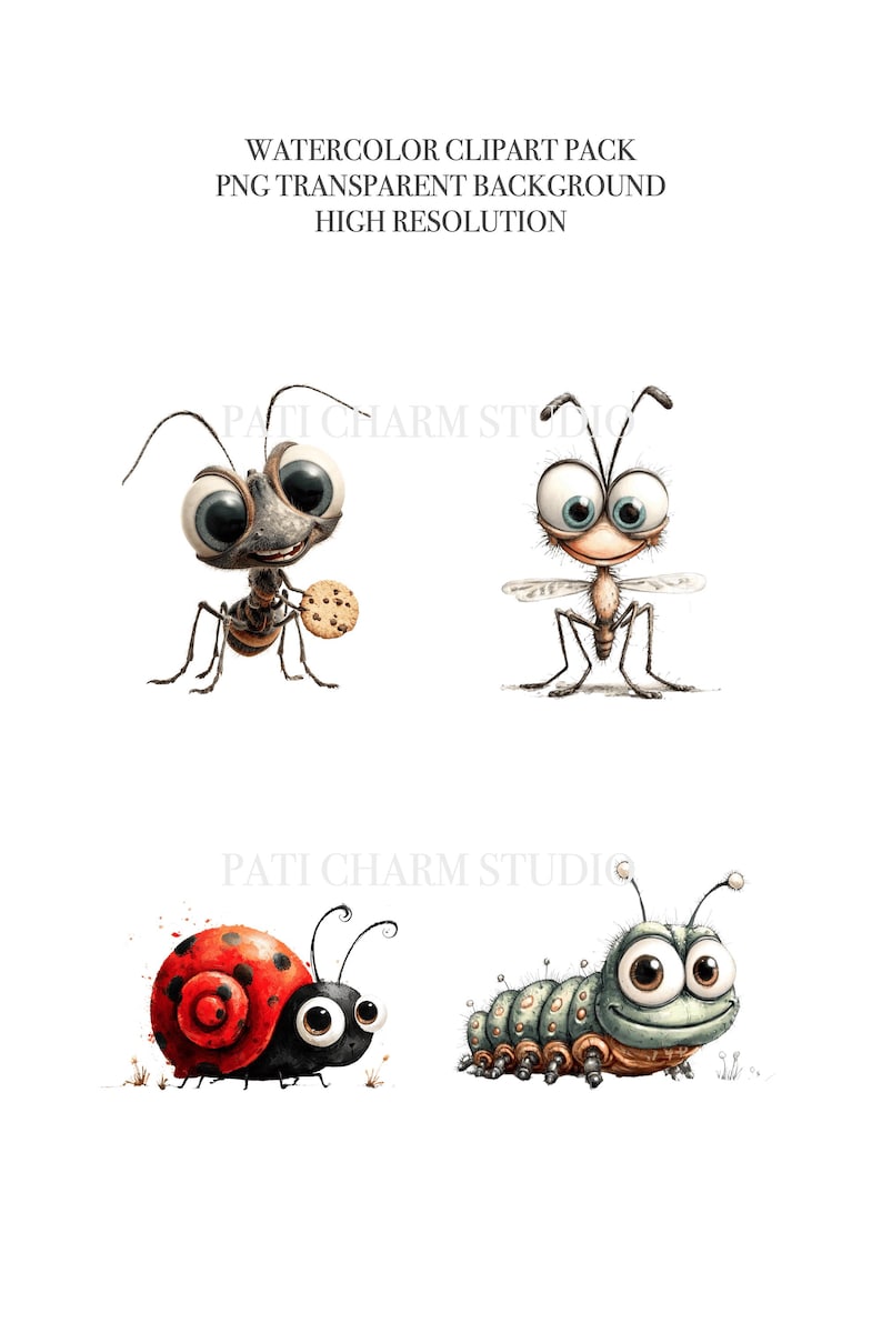 Whimsical Insect Clipart Set, Cute Bug Pngs, Quirky Butterfly and ...