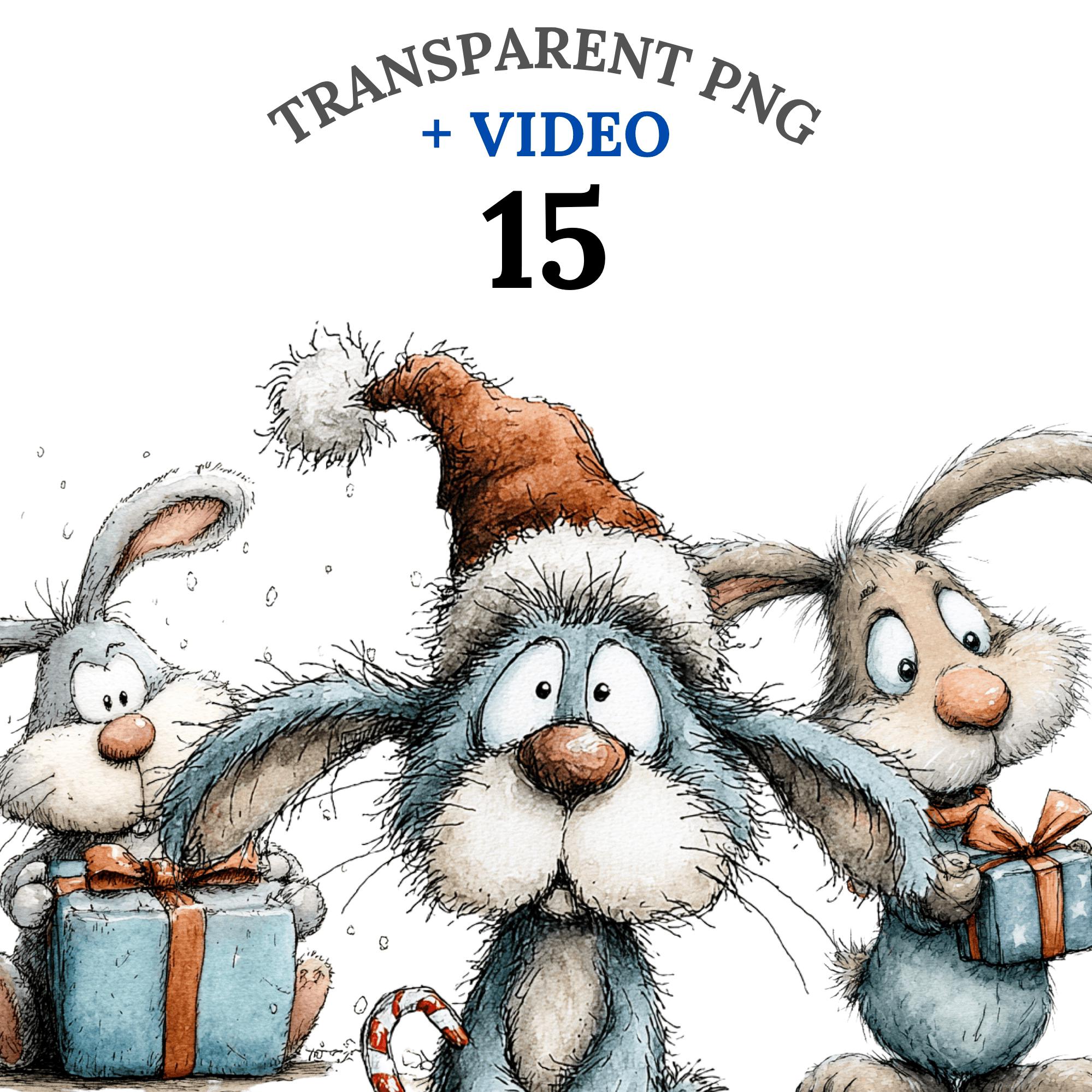 Christmas Bunny Clipart Set, Cute Winter Rabbits, Holiday Bunny PNG ...