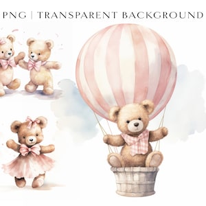 Watercolor Teddy Bear Clipart PNG for Girl - Pink Baby Shower Clipart Bundle - Pink Teddy Bear - Cute Clipart for Girl - Newborn Clipart