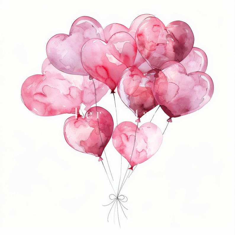 Pink Heart Balloon Clipart Bundle, Pink Balloon Clipart, Watercolor ...