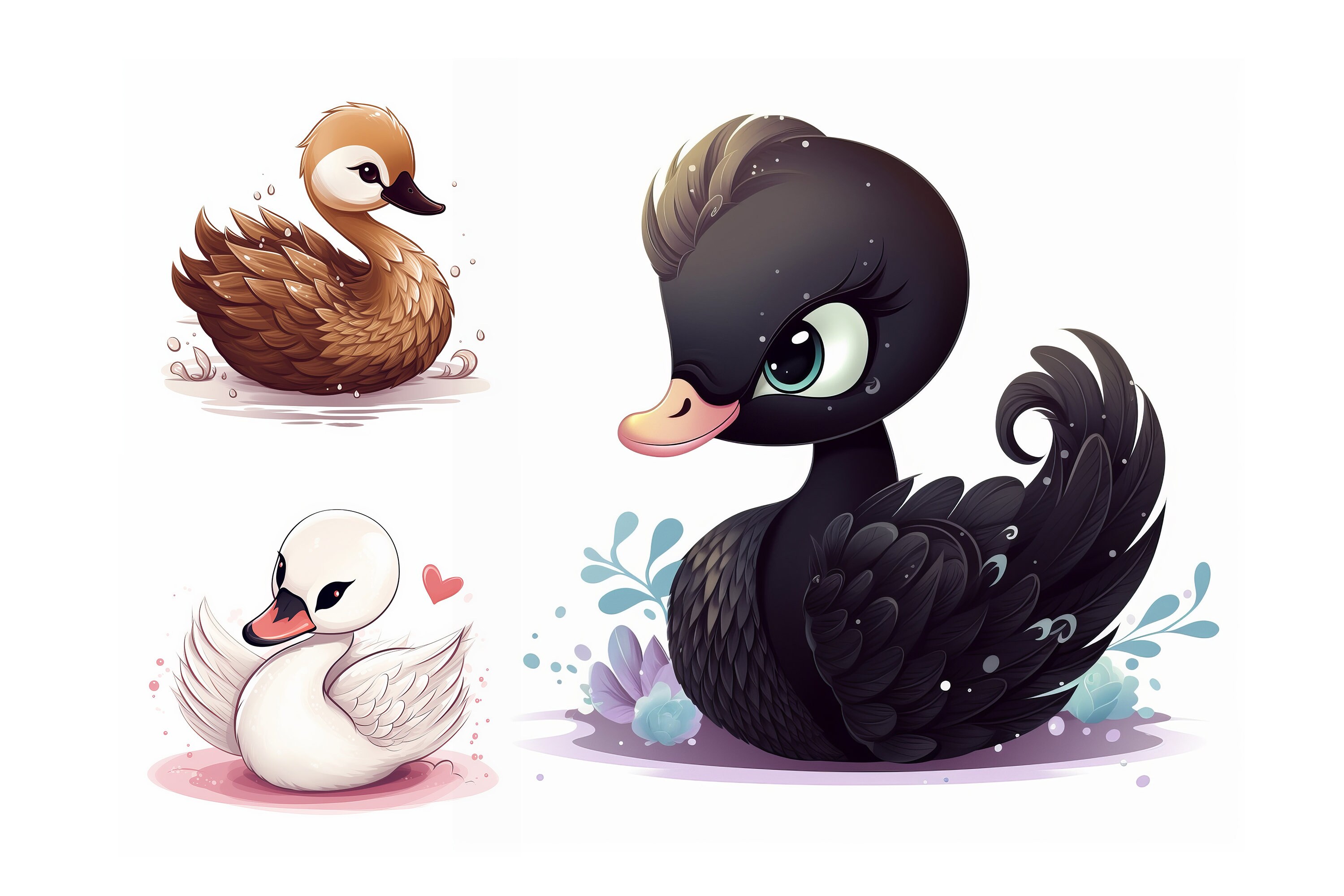 Cute Baby Swan Clipart Bundle, High Quality Jpgs, Baby Swan Nursery Art ...