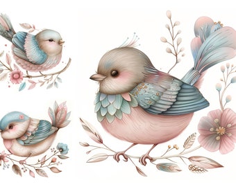 Spring Bird Clipart Bundle, Watercolor Bird Clipart, High Quality JPGs, Digital Download, Printable Decor, Baby Shower Invite, Spring Decor