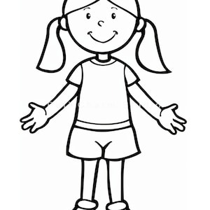 Cute Girl Clipart Coloring Page for Kids, Instant Download, Coloring ...
