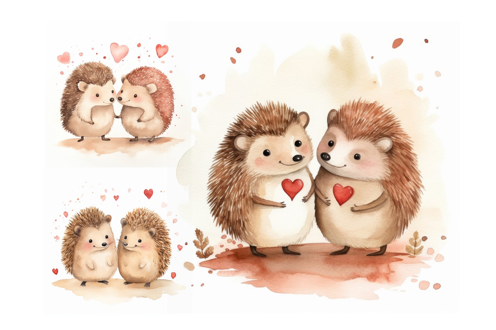 Hedgehog in Love Clipart Bundle, Valentine Clipart, Watercolor Hedgehog