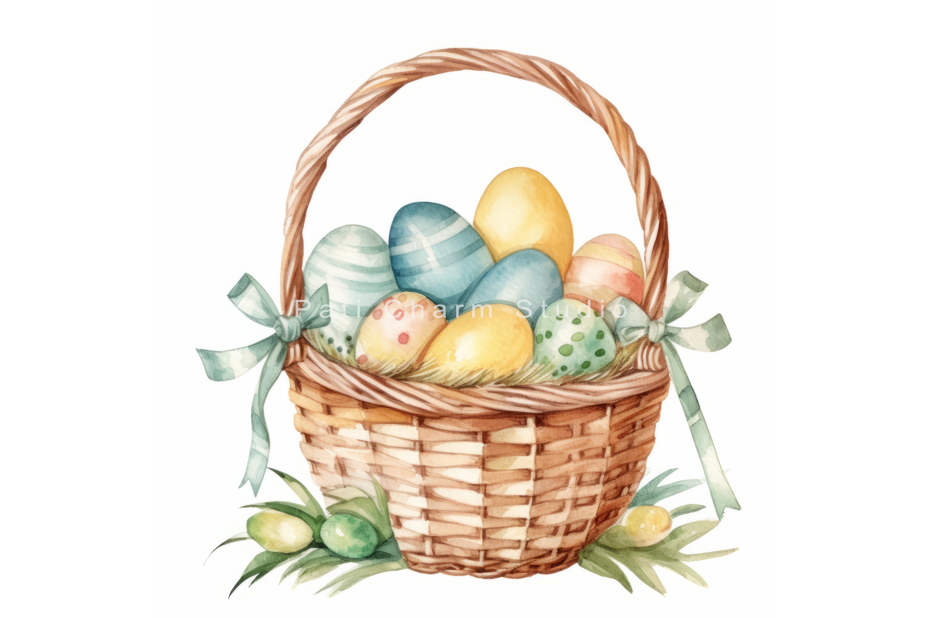 Watercolor Easter Basket Clipart, Floral Easter Egg Clipart, Watercolor ...