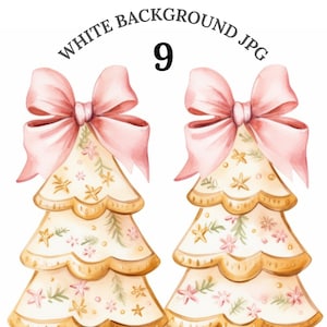 Pink Christmas Tree, Watercolor Cookie Clipart Bundle, Christmas Tree Design, Watercolor Holiday Clipart, Pink Christmas, Holiday Party JPGs