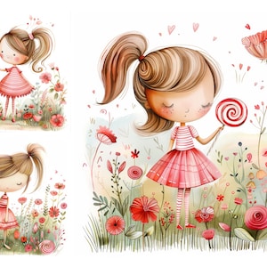 Baby Girl with Lollipop Clipart Bundle, Sweet Girl Clipart, Nursery Baby Girl Clipart, Baby Shower Decor, It's a Girl Nursery Set, Scrapbook