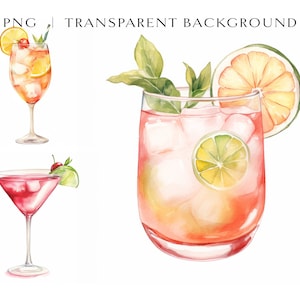 Watercolour Cocktail Clipart Bundle, Alcohol Clipart, Watercolor Drink Clip Art, Signature Cocktail Clipart, Junk Journals, Clipart JPGs