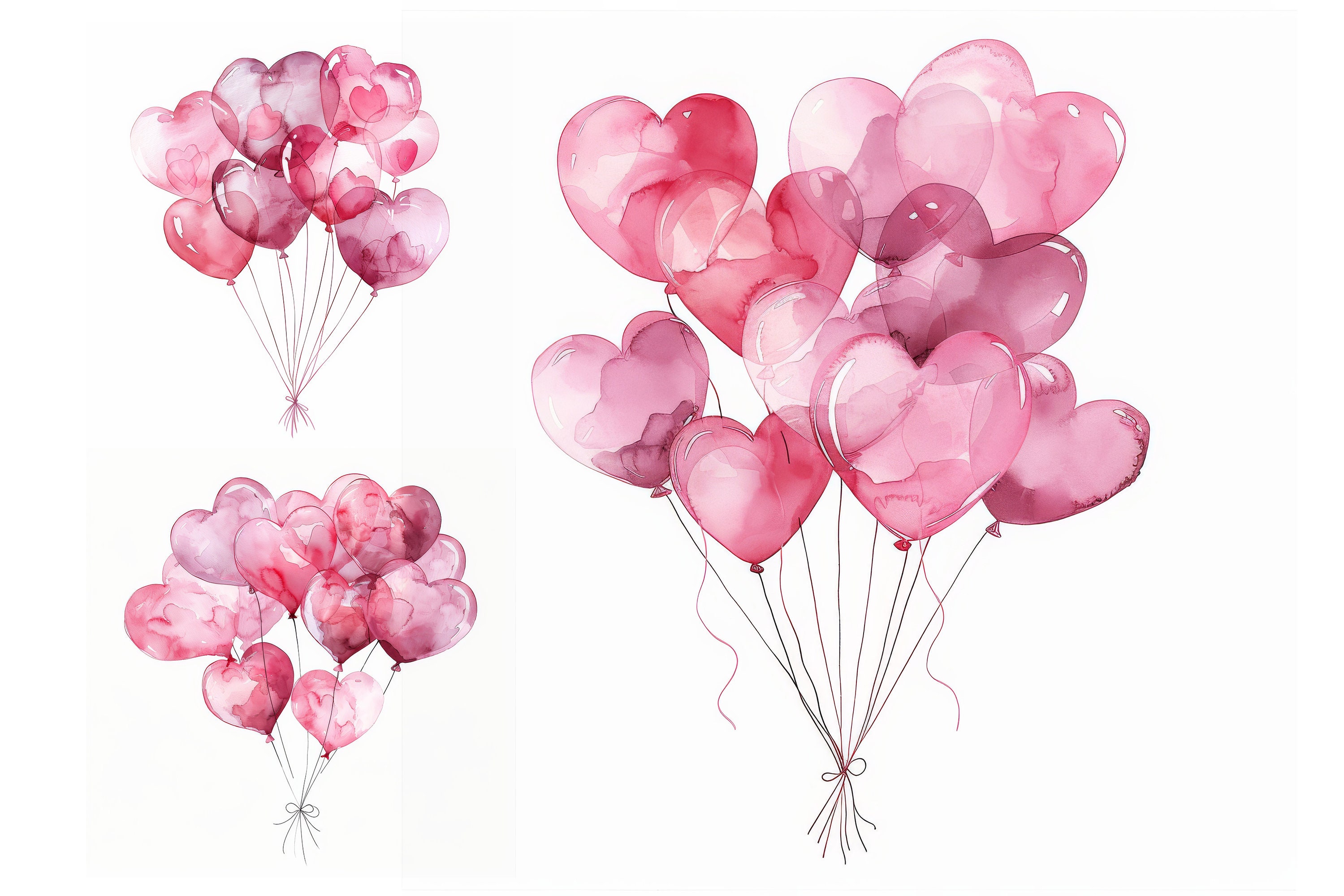 Pink Heart Balloon Clipart Bundle, Pink Balloon Clipart, Watercolor ...