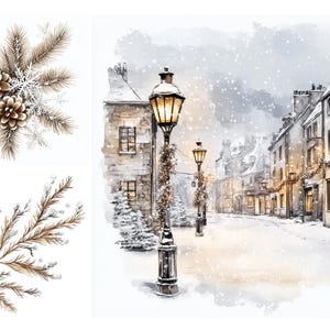 Noël vintage, Renne Aquarelle, Mitaines douillettes, Bougies De Noël, Paysages D'hiver, Lumières De Noël, Fêtes D'étoiles, Cloches De Noël