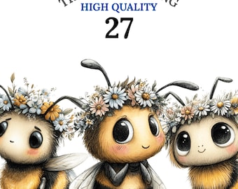 Cute Bees Clipart Set, Honey Bee PNG Bundle, Bumblebee Clipart, Beehive Clip Art, Bee PNGs, Nursery Clipart, Fast Download, Commercial Use