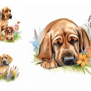 Watercolor Dog Clipart Bundle 9 High Quality JPGs, Dog in Flower, Spring Clipart, Nursery, Watercolor Dogs and Puppies for Commercial Use