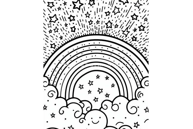 Rainbow Coloring Page for Kids, Instant Download, Coloring Book