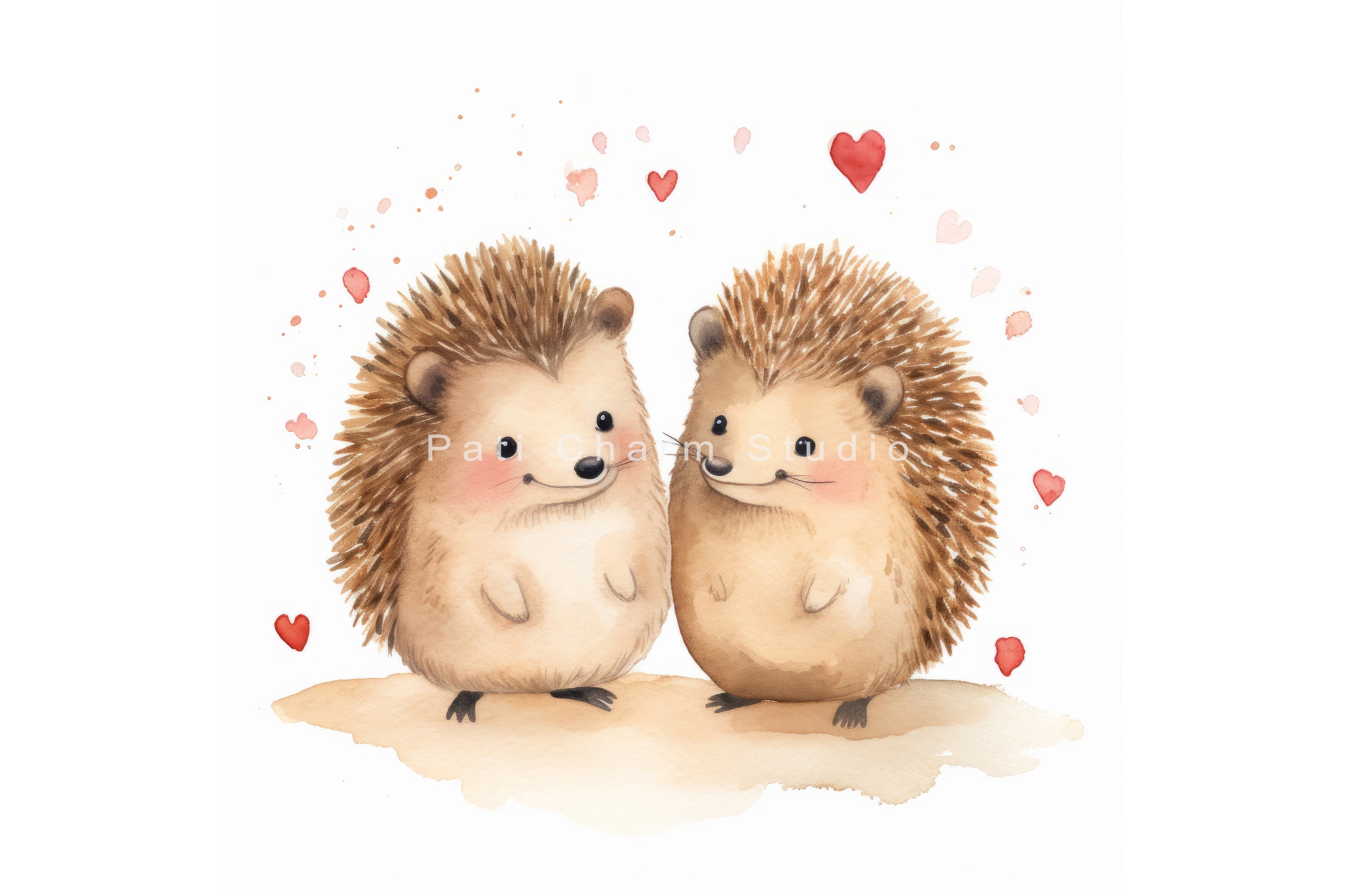 Hedgehog in Love Clipart Bundle, Valentine Clipart, Watercolor Hedgehog