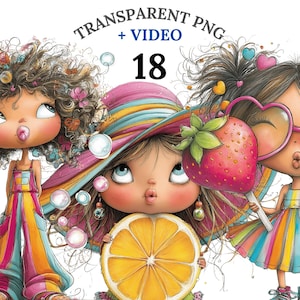 18 Clipart di ragazze estive eccentriche in formato PNG, ragazze carine in viaggio in spiaggia, Clipart di moda estiva, set di illustrazioni per migliori amiche, download digitale