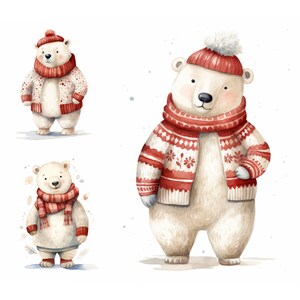 Winter ijsbeer clipart voor kerst, hoge kwaliteit jpg's, aquarel beer clipart, kerst clipart, kaarten maken, digitale download, cutes