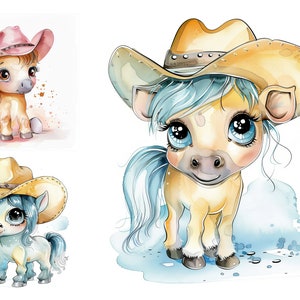Cute Cowboy Pony Clipart Bundle, Digital Download, High Quality JPGs, Digital Clipart for Kids, Commercial License Unlimited, Nursery Horses