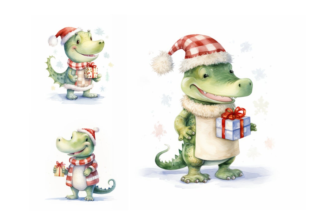 Christmas Crocodile Clipart Bundle, High Quality Jpgs, Christmas