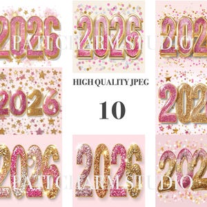 2026 Clipart Pink Glitter Numbers, New Year 2026 Clipart Confetti Gold ...