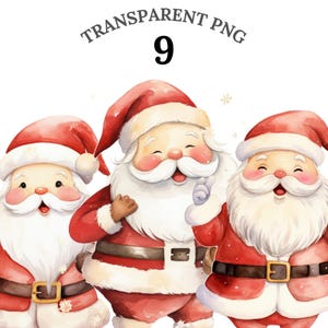 Santa Claus Watercolor Clipart PNG Bundle, Cute Santa Claus, Winter Holiday Clip Art, Christmas Clipart for Commercial Use, Cute Wall Art