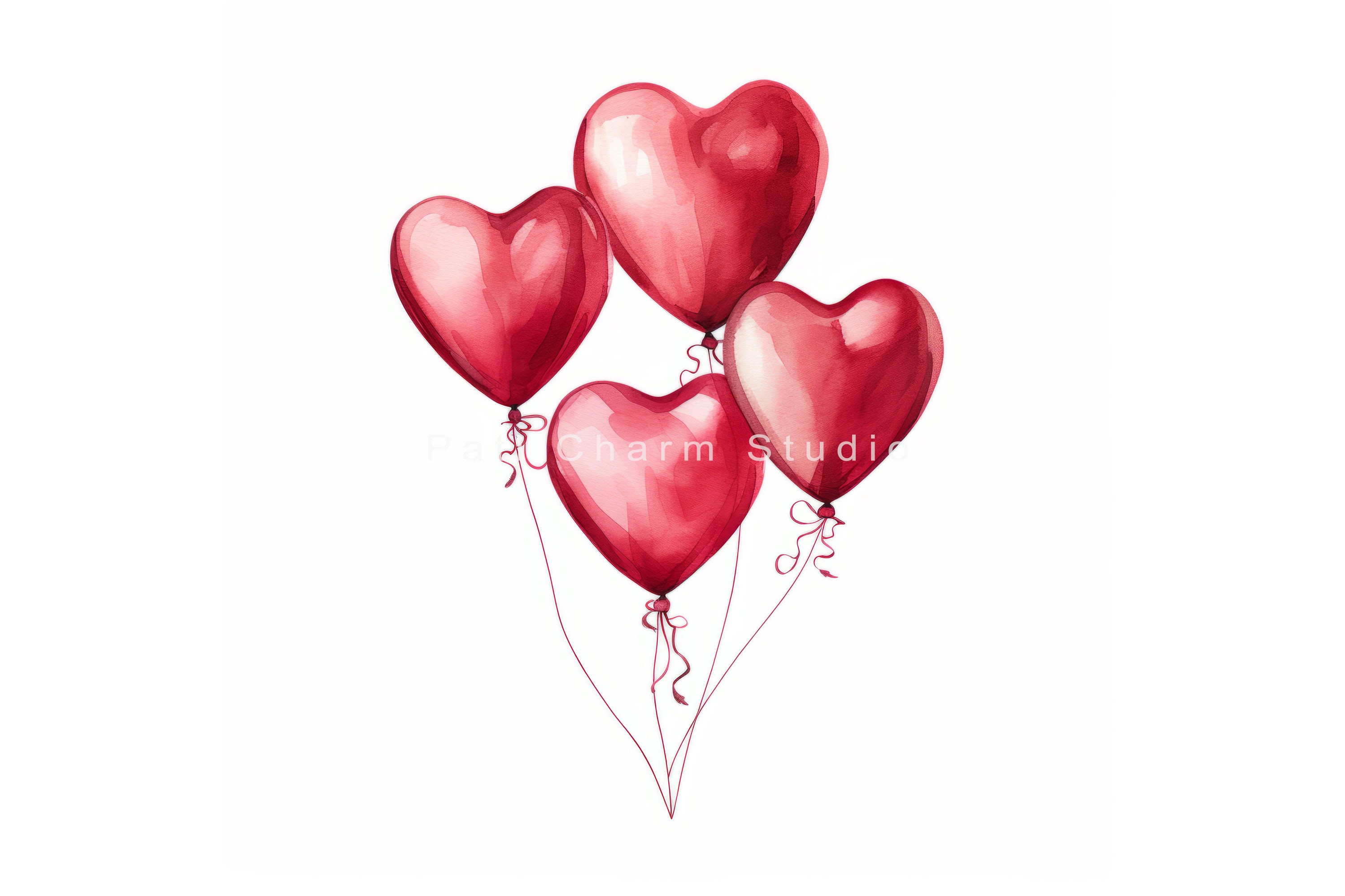 Watercolor Heart Balloons Clipart Bundle, Valentines Day Clipart ...