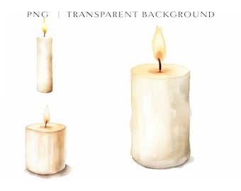 Watercolor Candles Clipart Bundle PNG, High Quality, Wedding Clipart, Candle Clip Art, Fire Clipart, Christmas Candle Clipart, Watercolor