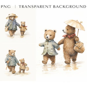 Watercolor Bear Family Clipart PNG for Commercial Use - Watercolor Clipart Set - Mom and Baby Bear Clipart - Nursery Wall Art - Bear Clipart