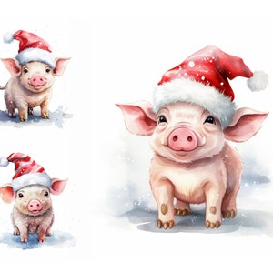 Christmas Pig Clipart Bundle, Commercial Use, Christmas Animal Clip Art, Winter Decor, Wall Art, Farm Animal Clip Art, Printable Card Making