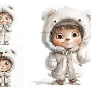 Nursery Baby Boy Clipart Bundle, Boy with Winter Clothes Clipart, High Quality JPGs, Digital Download, Commercial Use, Junk Journal, Cute