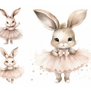 Bunny Clipart, High Quality JPG, Princess Clipart, Baby Girl Clipart for Baby Shower Decor, Cute Bunny, Ballerina Clipart, Digital Download