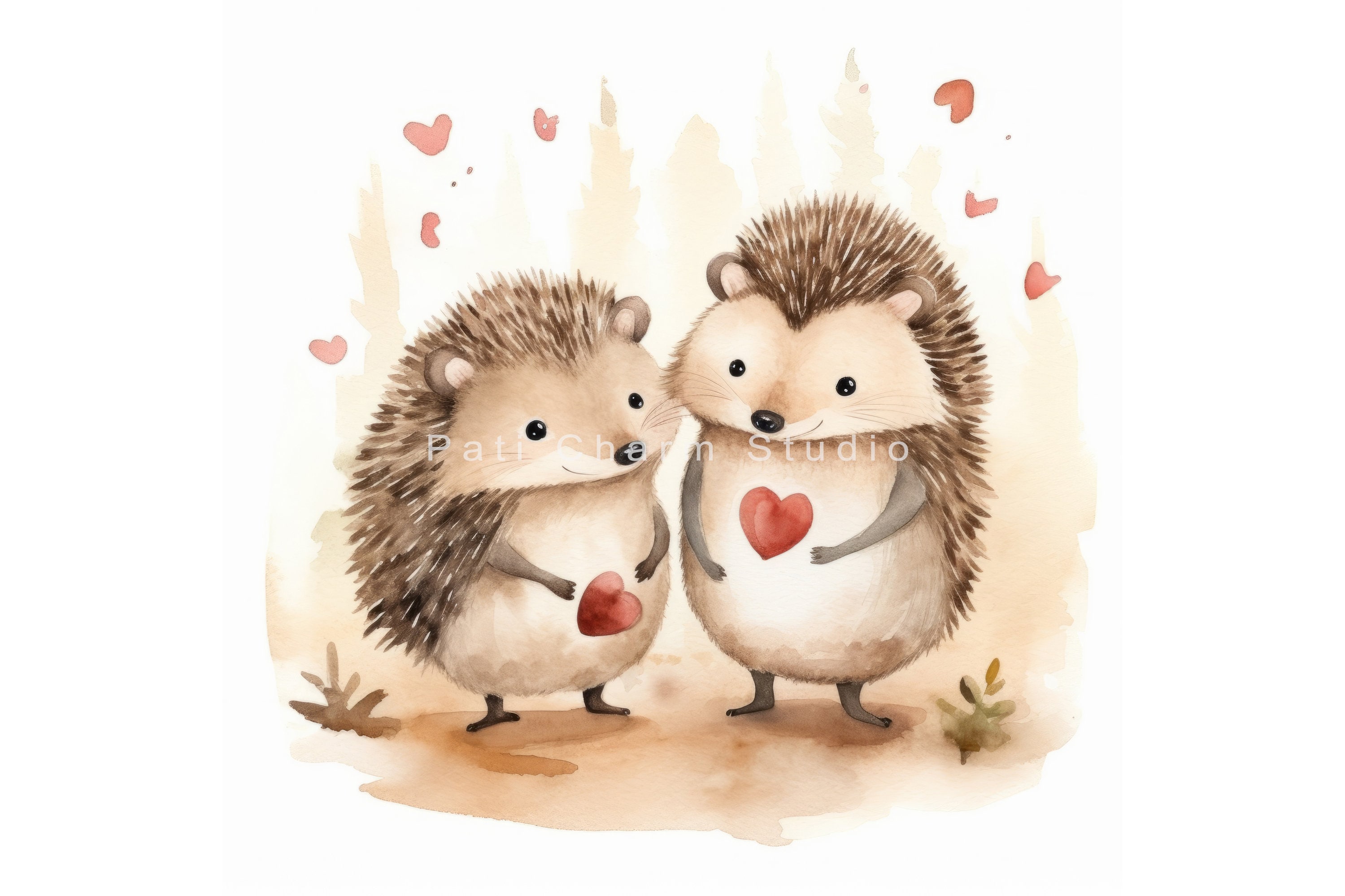 Hedgehog in Love Clipart Bundle, Valentine Clipart, Watercolor Hedgehog