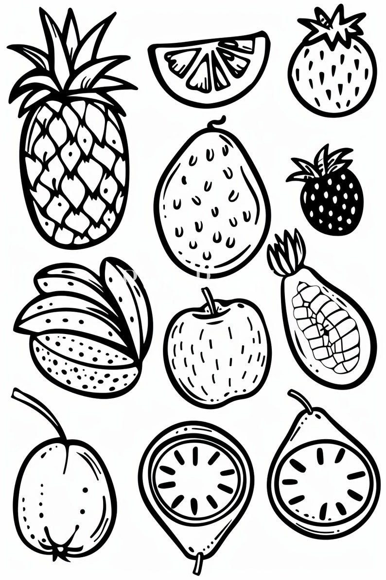 Fruits Coloring Page for Kids, Instant Download, Coloring Book, Digital