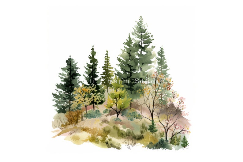 Green Forest Clipart Bundle, Digital Download, Commercial Use, Forest ...