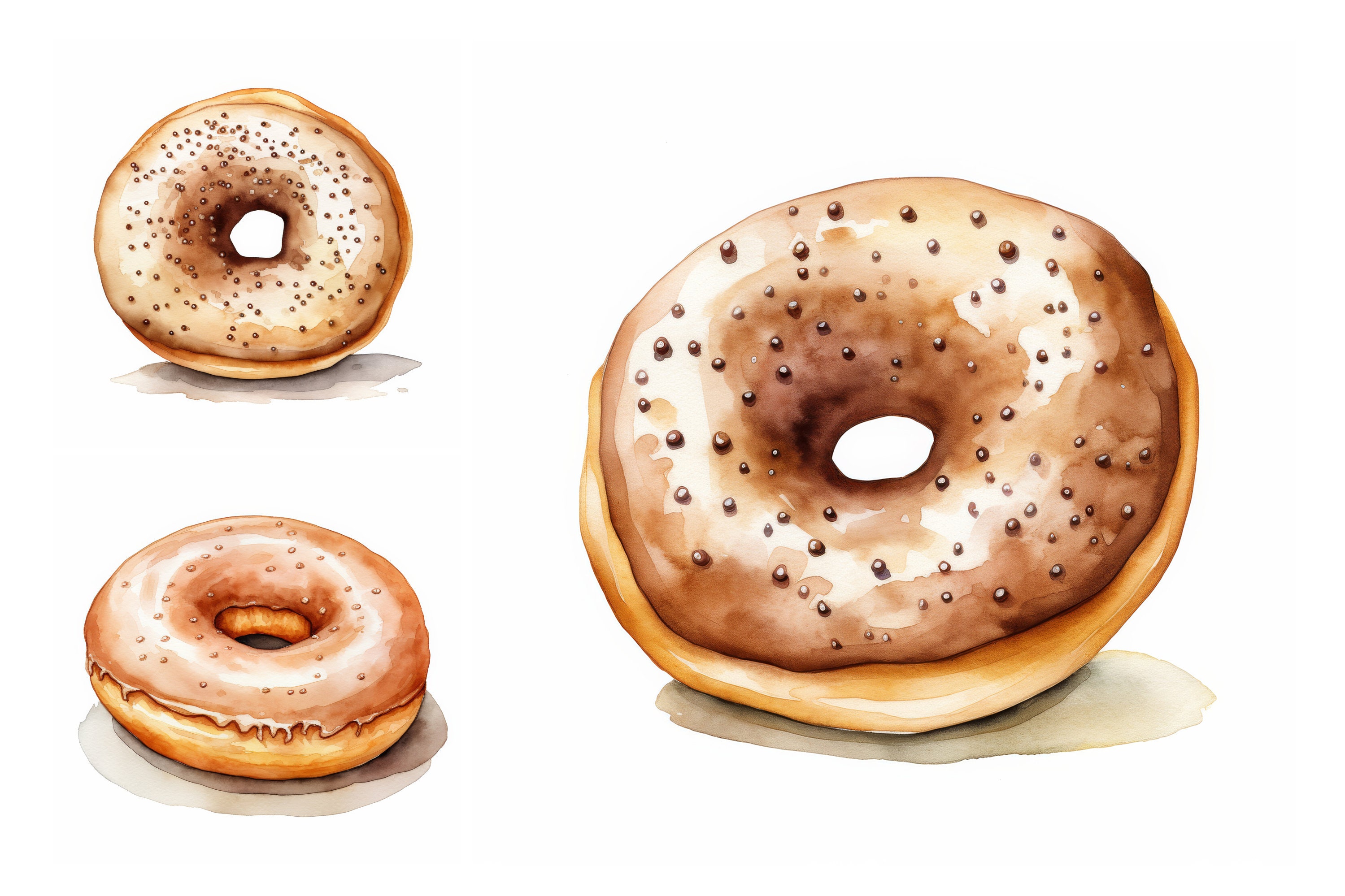 Watercolor Donut Clipart Bundle, Chocolate Donuts Clipart, High Quality ...