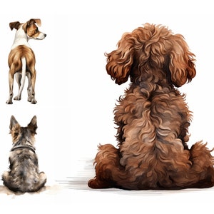 Watercolor Dogs from Back View, Clipart Bundle, Scrapbook Images, Digital Download, Cute Dog Clipart, Nursery Wall Art, Puppies Clipart Pack