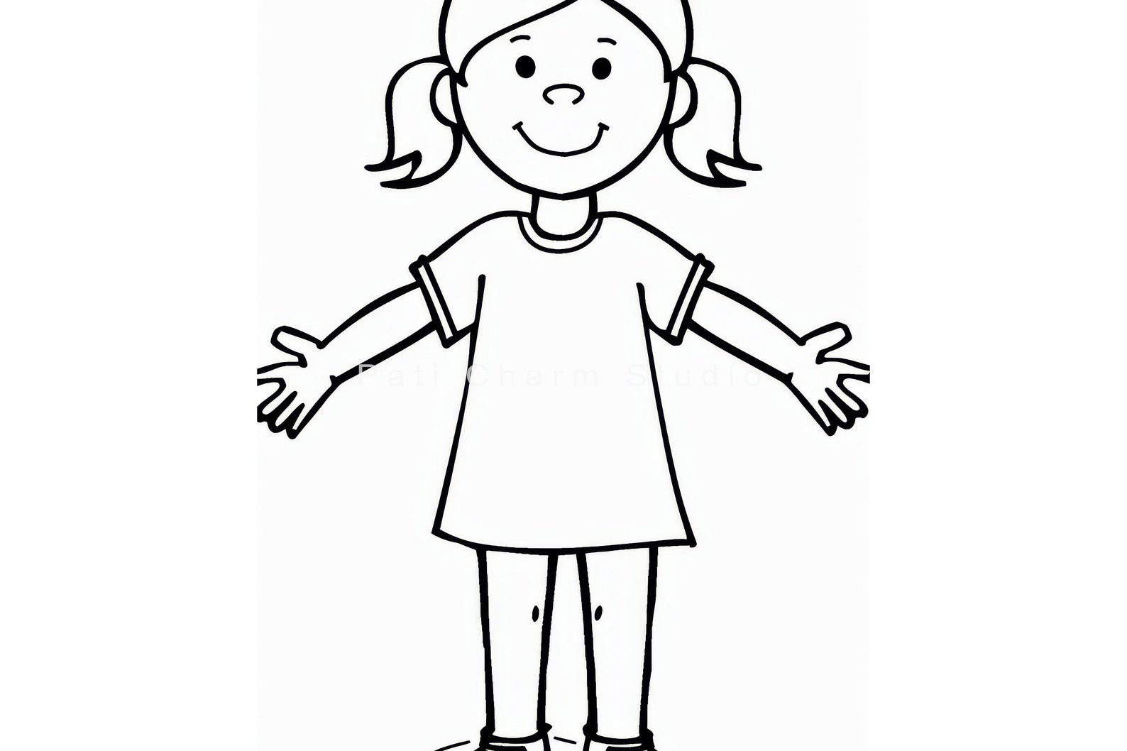 Cute Girl Clipart Coloring Page for Kids, Instant Download, Coloring ...