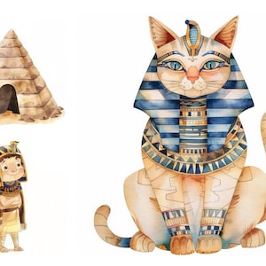 Paquete de imágenes prediseñadas de Egipto lindo acuarela, descarga digital, JPG de alta calidad, diario basura, imágenes de álbumes de recortes, imágenes prediseñadas de guardería, imágenes prediseñadas de faraón