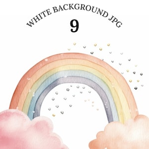 Watercolor Pastel Boho Rainbow Clipart Bundle 9 JPGs, Boho Stickers JPGs, Watercolor Rainbow Clip Art, Baby Shower Invite, Nursery Printable