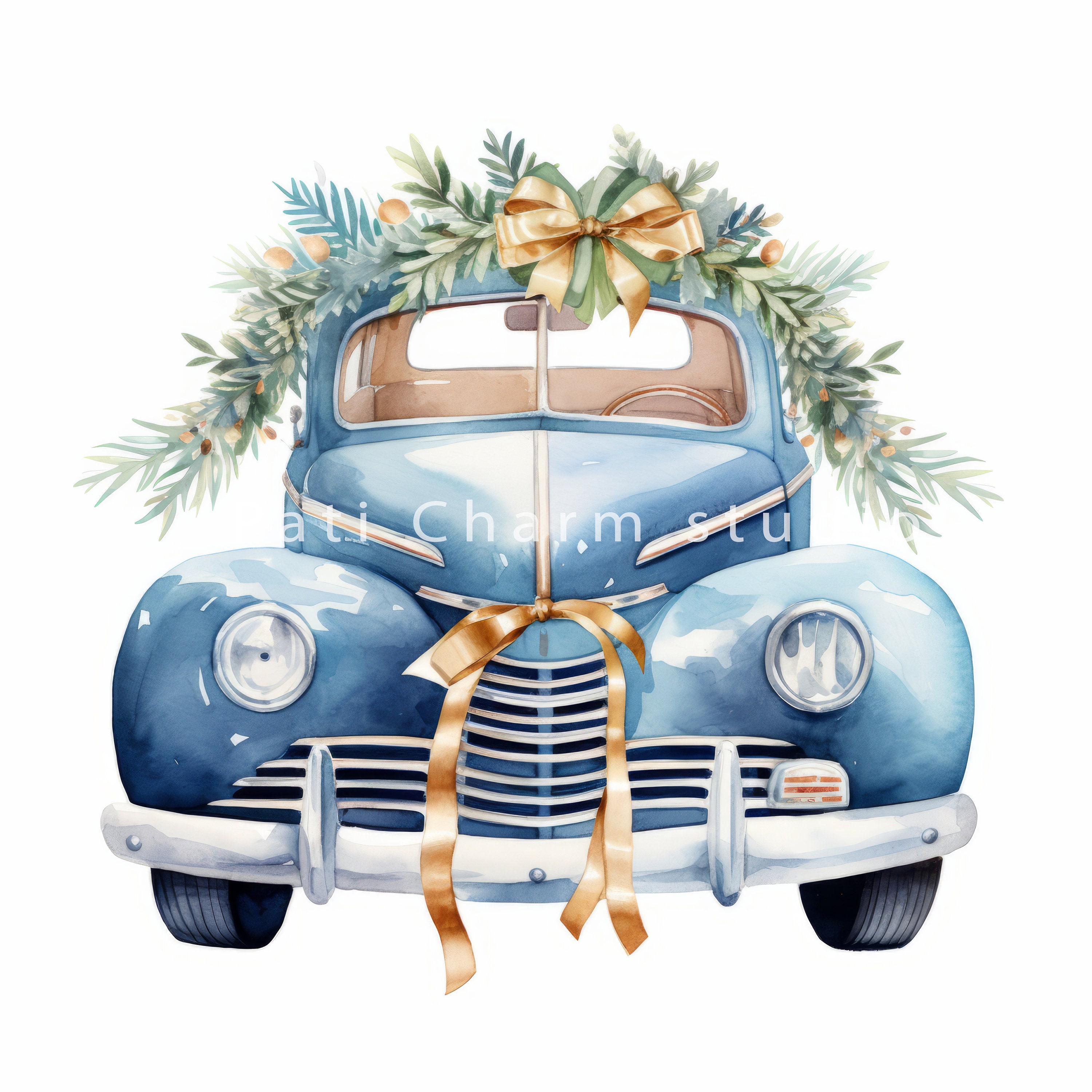 Christmas Cars Retro Clipart Bundle Vintage Car Holiday - Etsy