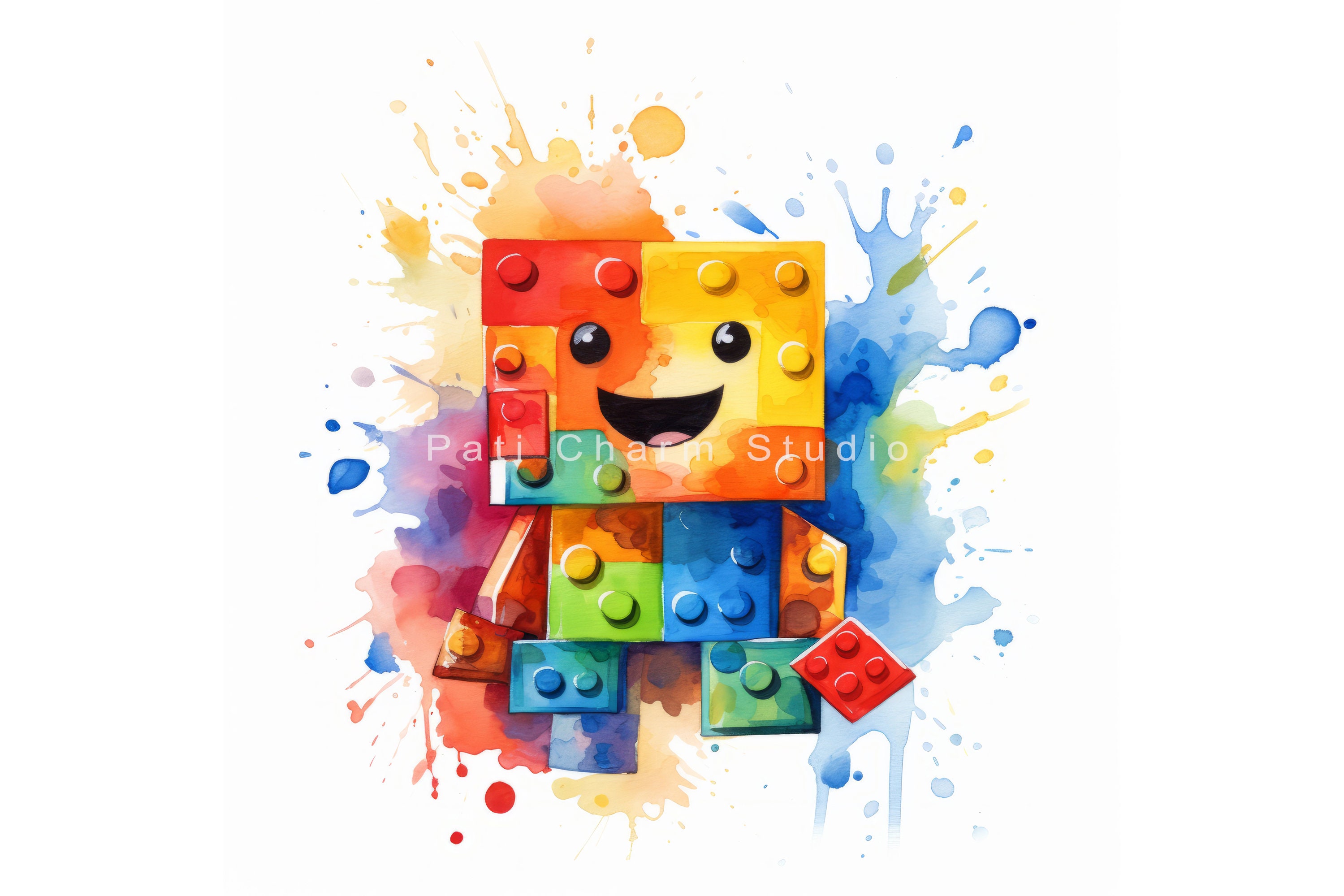Watercolor Building Bricks Clipart Pack, 9 High Quality Jpgs, Brick ...