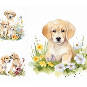 Baby Labrador Retriever Clipart Bundle, High Quality JPGs, Cute Dog Clipart, Dog Breed Clipart, Printable Watercolor Clipart, Junk Journal