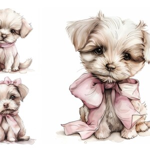 Cute Puppy with Pink Bow Clipart  Watercolor Clipart, Pink Clipart, Nursery Clipart Pack, Baby Dogs, Pet Clipart, Scrapbooking, Dog Clipart