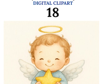 Conjunto de imágenes prediseñadas de ángeles, angelitos, imágenes prediseñadas celestiales, arte de alas de ángel, ilustraciones angelicales extravagantes, descarga rápida, uso comercial