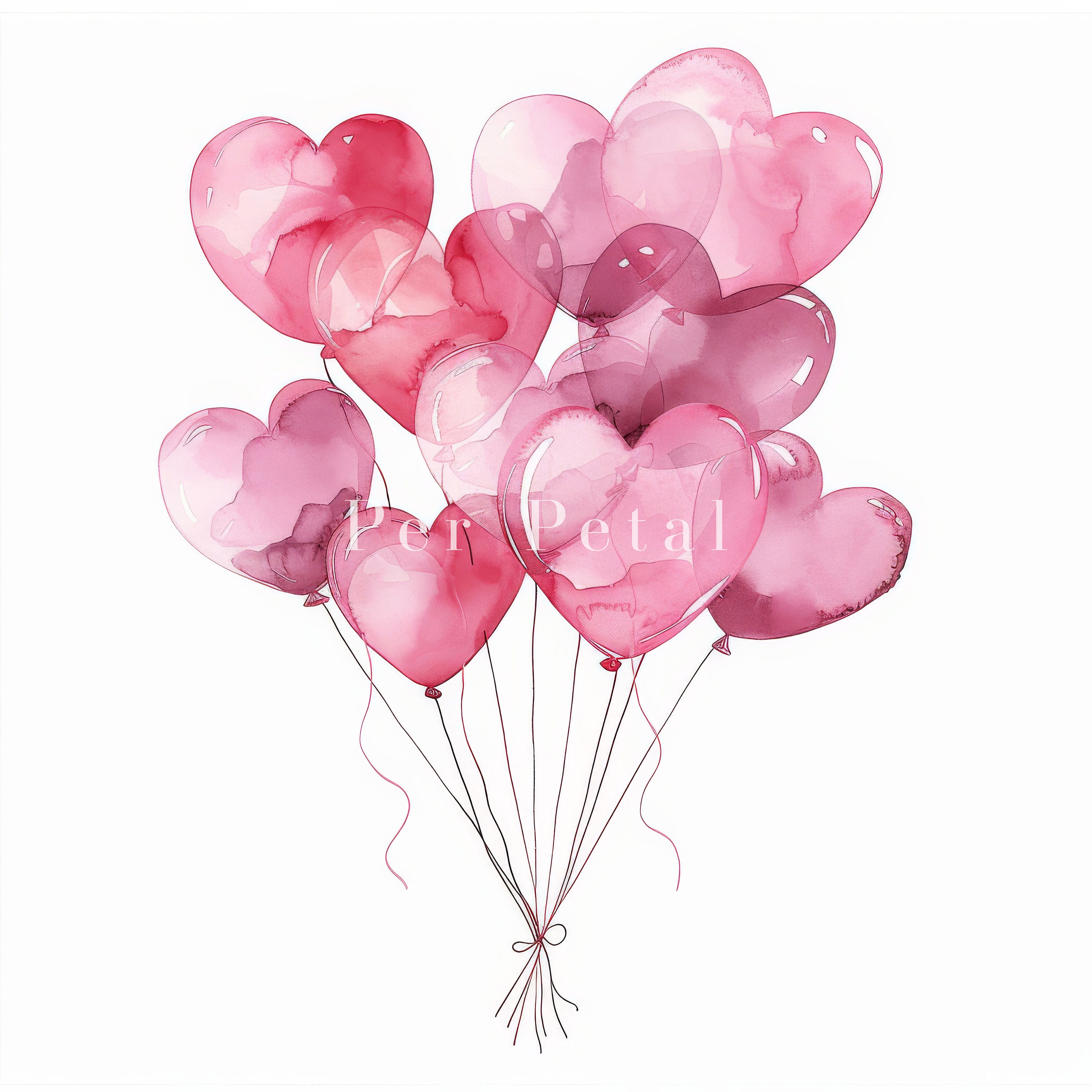 Pink Heart Balloon Clipart Bundle, Pink Balloon Clipart, Watercolor ...