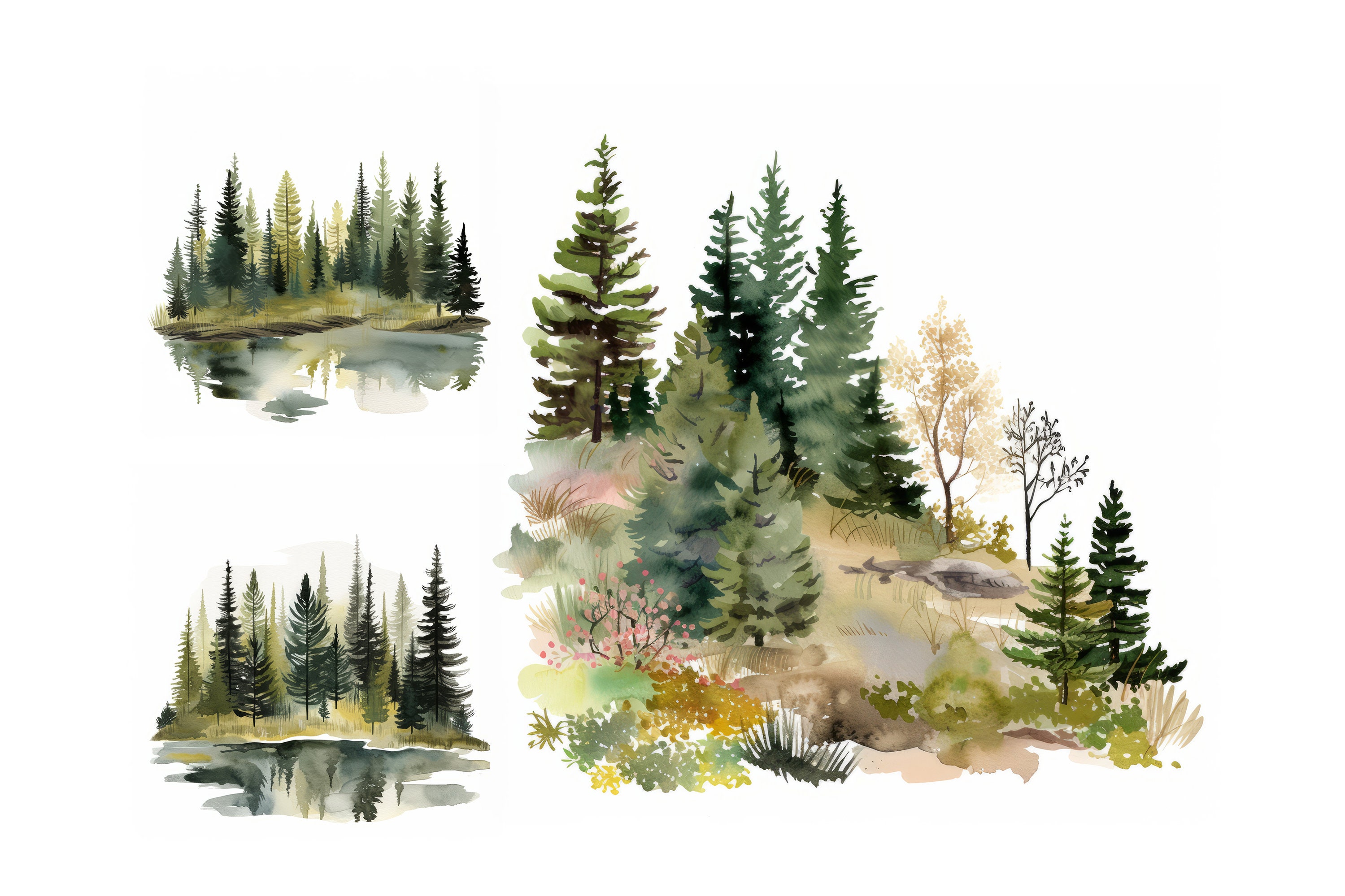 Green Forest Clipart Bundle, Digital Download, Commercial Use, Forest ...